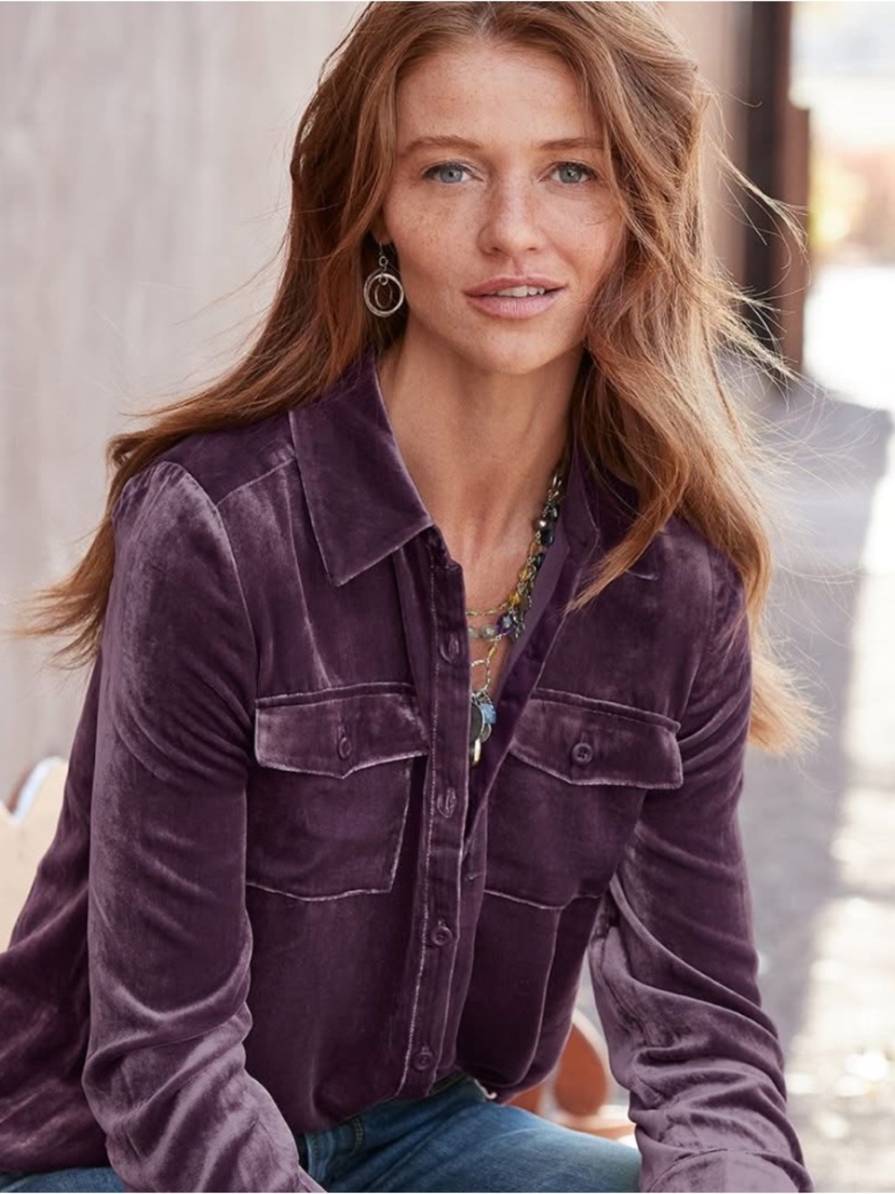 BOGO! NWT Sundance Juliana Velvet Shirt Purple Small